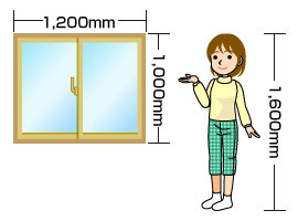 9. 窓のサイズ：W1200mm×H1000mm