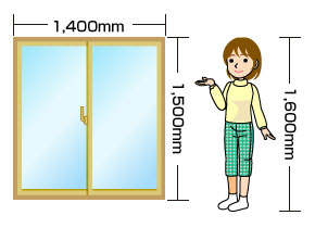 11. 窓のサイズ：W1400mm×H1500mm