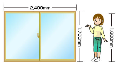 22. 窓のサイズ：W2400mm×H1700mm